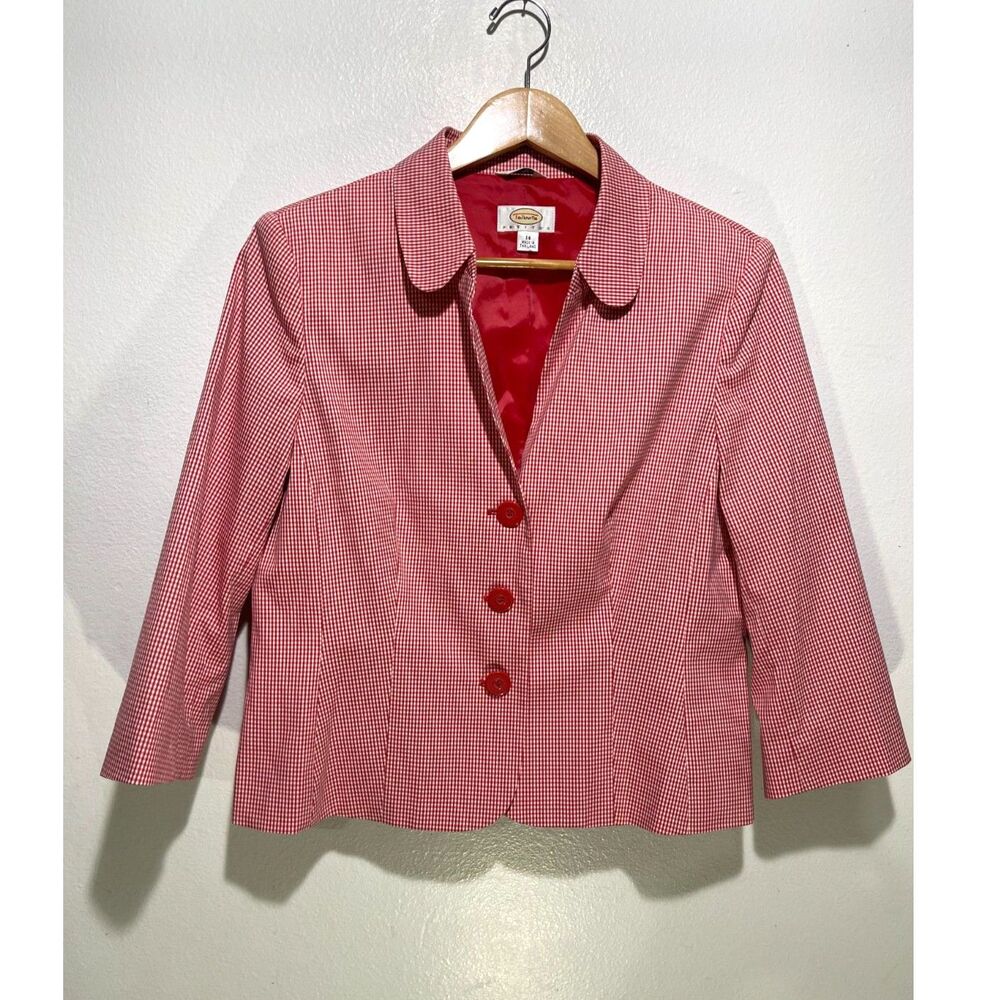 Talbots Blazer Jacket Gingham Red Stretch Stretch… - image 1